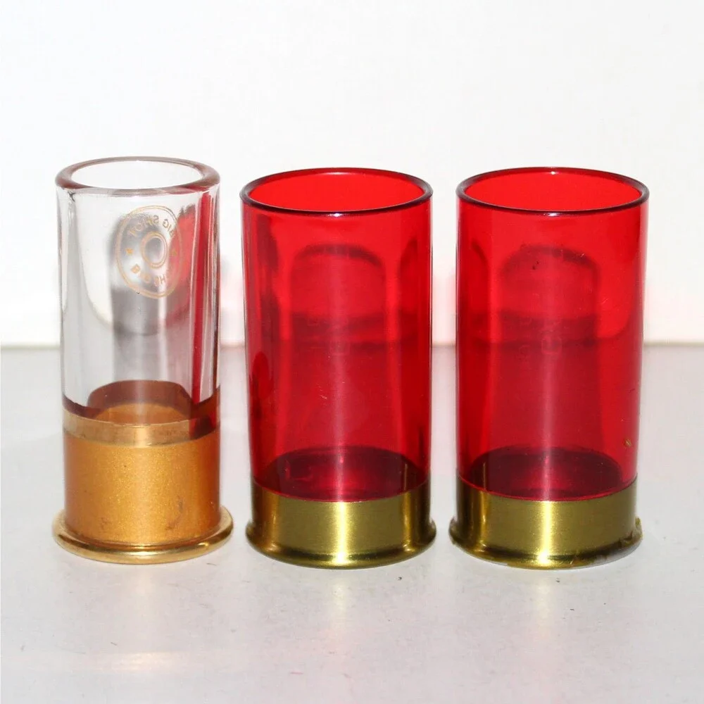 Lot 3 Shot Glass red clear shotgun shell 12 gauge glass plastic ammo bar drink